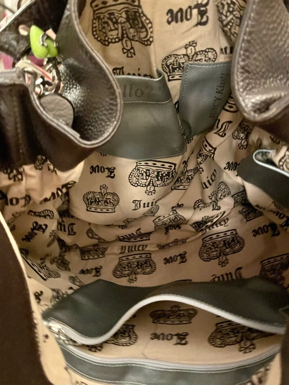 Vintage Y2K Juicy Couture Brown Pebble Leather Large Hobo Bag Silver Charms